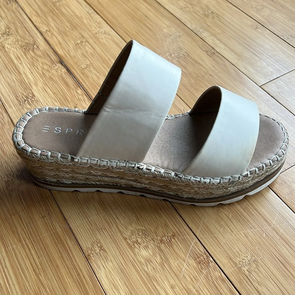 Esprit Katalina Beige Double Strap Espadrille Wedge Platform Shoe Sole Size 9